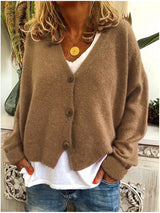 Women's Knit Cardigan Long Sleeve Ribbed Cuffs Button Front – Brunch Outing