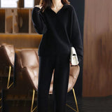Women's Knit Sweater Collared V Neck Long Sleeve – Smart Casual Style