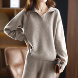 Women's Knit Sweater Collared V Neck Long Sleeve – Smart Casual Style