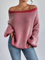 Women's Knit Sweater Striped Dropped Shoulder Round Neck – Going Out