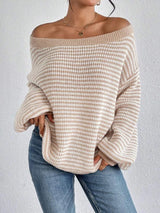 Women's Knit Sweater Striped Dropped Shoulder Round Neck – Going Out