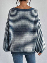 Women's Knit Sweater Striped Dropped Shoulder Round Neck – Going Out
