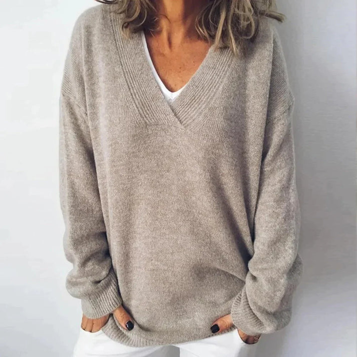 Women's Knit Sweater V Neck Drop Shoulder Long Sleeve – Daily Knitwear Look