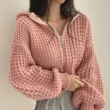 Women's Knitted Hooded Cardigan Zip Front Long Sleeve – Coffee Stops