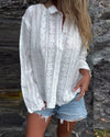 Women's Lace Blouse Button-Down Long Sleeve V-Neck Pointed Collar – Going Out