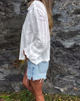 Women's Lace Blouse Button-Down Long Sleeve V-Neck Pointed Collar – Going Out