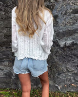 Women's Lace Blouse Button-Down Long Sleeve V-Neck Pointed Collar – Going Out