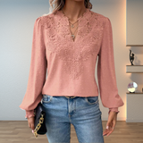 Women's Lace Blouse Long Sleeve V Neck – Night Out