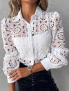 Women's Lace Blouse Medallion Openwork Button Front Long Sleeve – Gallery Visit