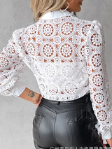 Women's Lace Blouse Medallion Openwork Button Front Long Sleeve – Gallery Visit