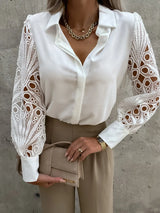 Women's Lace Blouse Pointed Collar Openwork Long Sleeve – Client Meeting