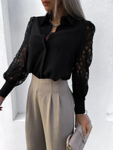 Women's Lace Blouse Pointed Collar Openwork Long Sleeve – Client Meeting
