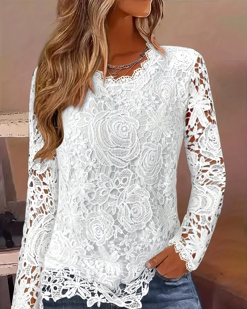 Women's Lace Blouse Sheer Long Sleeve V-Neck Scalloped – Garden Party Boho