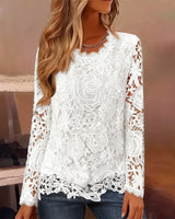 Women's Lace Blouse Sheer Long Sleeve V-Neck Scalloped – Garden Party Boho