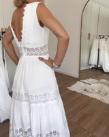 Women's Lace Maxi Dress V-Neck Tiered Sleeveless – Wedding Guest