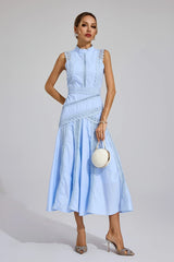 Women's Lace Midi Dress A-Line Sleeveless High Neck – Garden Party