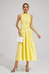 Women's Lace Midi Dress A-Line Sleeveless High Neck – Garden Party