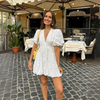 Women's Lace Mini Dress Deep V-Neck Puff Sleeve – Party Wear
