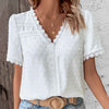 Women's Lace Trim Blouse Swiss Dot V Neck Short Sleeve – Garden Lunch
