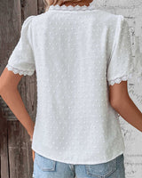 Women's Lace Trim Blouse Swiss Dot V Neck Short Sleeve – Garden Lunch