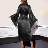 Women's Lace Trim Kimono Robe Wrap Tie Waist Long Sleeve – Loungewear
