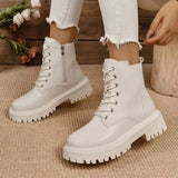 Women's Lace-Up Ankle Boots Side Zipper Lug Sole – Autumn Day Trip