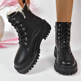 Women's Lace-Up Ankle Boots Side Zipper Lug Sole – Autumn Day Trip