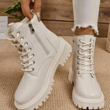 Women's Lace-Up Ankle Boots Side Zipper Lug Sole – Autumn Day Trip