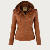 Women’s Leather Jacket Hooded Zip Front Panel Stitching – Weekend Road Trips