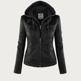 Women’s Leather Jacket Hooded Zip Front Panel Stitching – Weekend Road Trips