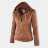 Women’s Leather Jacket Hooded Zip Front Panel Stitching – Weekend Road Trips