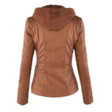 Women’s Leather Jacket Hooded Zip Front Panel Stitching – Weekend Road Trips