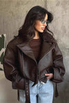 Women's Leather Jacket Oversized Notched Collar Belted – Going Out