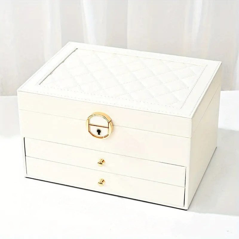 Women's Leather Jewelry Box Multi Layer Drawers Ring Slots – Dresser Setup
