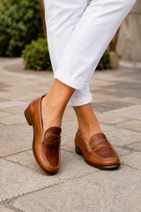 Women’s Leather Loafers Slip-On Moc Toe Stitched Detail – Brunch Outing