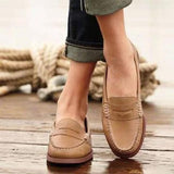 Women’s Leather Loafers Slip-On Moc Toe Stitched Detail – Brunch Outing
