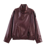 Women's Leather Look Jacket High Neck Asymmetric Zip – Going Out