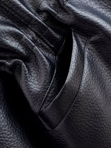 Women's Leather Look Jacket Stand Collar Zip Front Drawstring Waist – Going Out