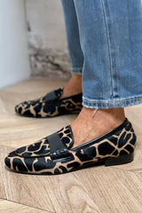 Women's Leopard Print Loafers Slip On Rounded Toe Block Heel – Office Wear