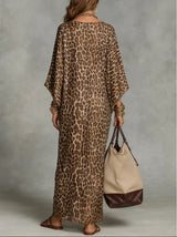 Women's Leopard Print Maxi Dress Twist Front Batwing – Resort Dinner