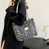 Women's Leopard Shoulder Bag Tote Wide Strap Chain Detail – Daily Carry