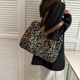 Women's Leopard Shoulder Bag Tote Wide Strap Chain Detail – Daily Carry