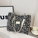 Women's Leopard Shoulder Bag Tote Wide Strap Chain Detail – Daily Carry