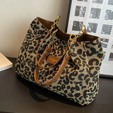 Women's Leopard Shoulder Bag Tote Wide Strap Chain Detail – Daily Carry