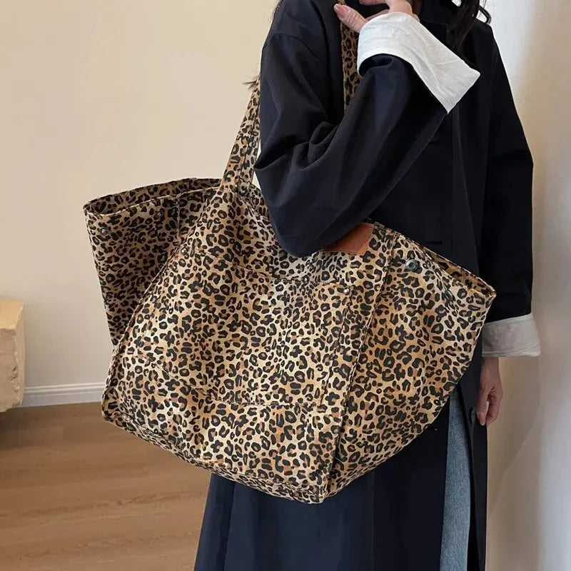 Women's Leopard Tote Bag Large Rectangular Front Pocket – Going Out