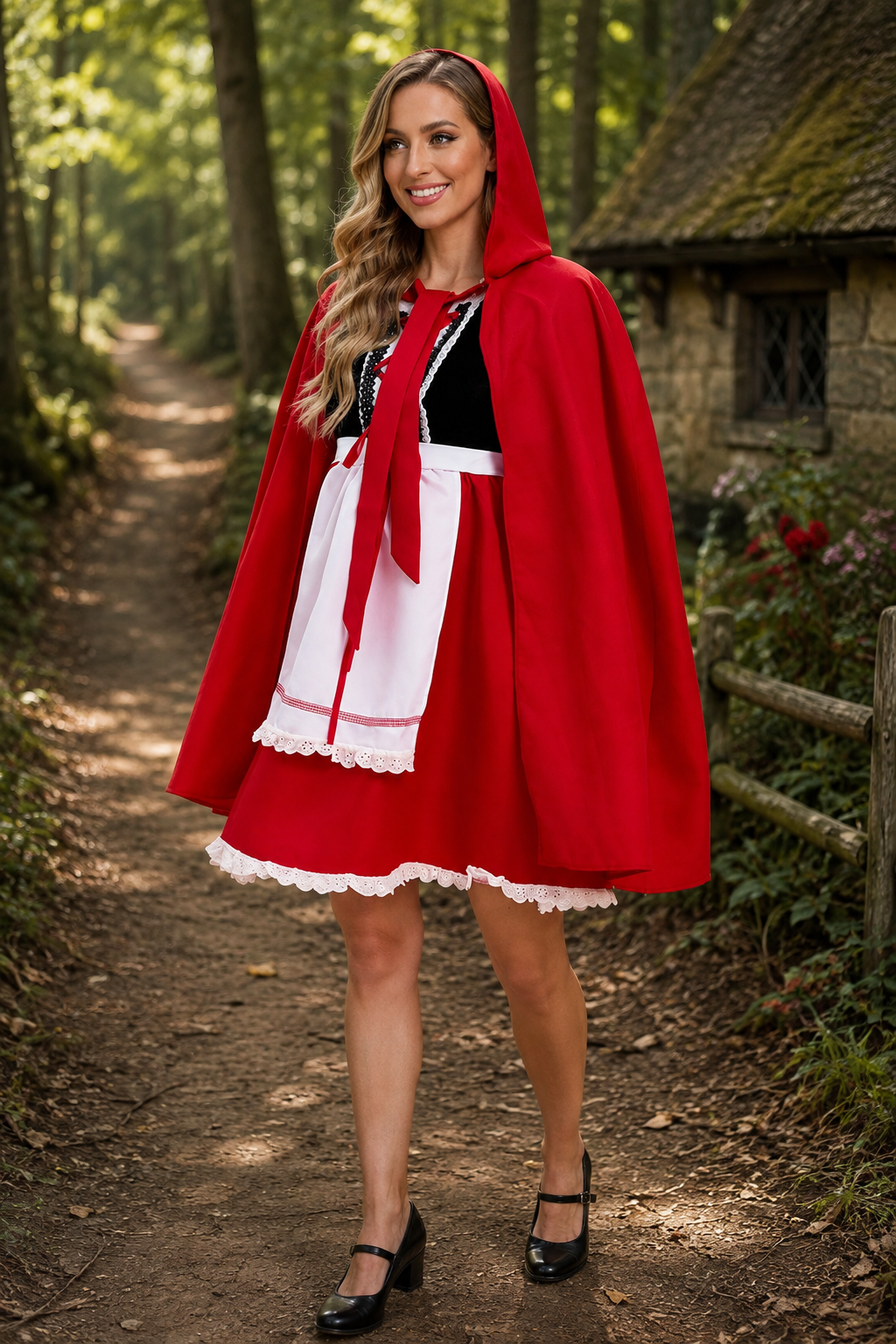 Women's Little Red Riding Hood Costume Cloak Apron – Halloween Storybook Event