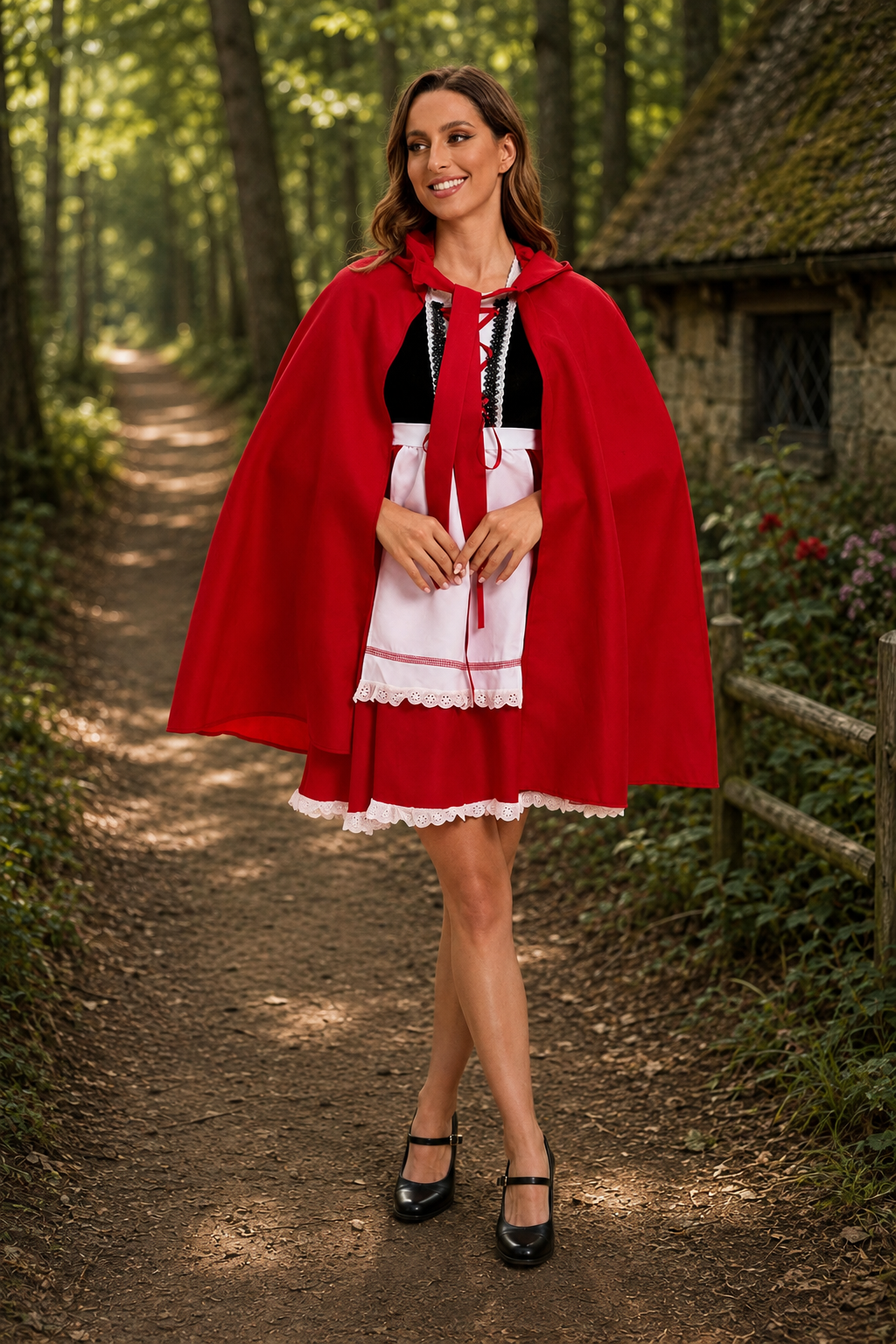 Women's Little Red Riding Hood Costume Cloak Apron – Halloween Storybook Event