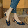 Women's Loafer Heels Square Toe Block Slingback Buckle – Modern Workwear Style