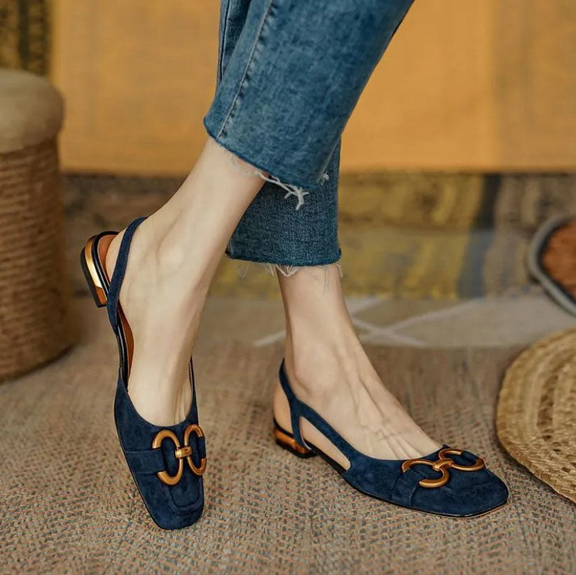 Women's Loafer Heels Square Toe Block Slingback Buckle – Modern Workwear Style