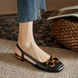 Women's Loafer Heels Square Toe Block Slingback Buckle – Modern Workwear Style